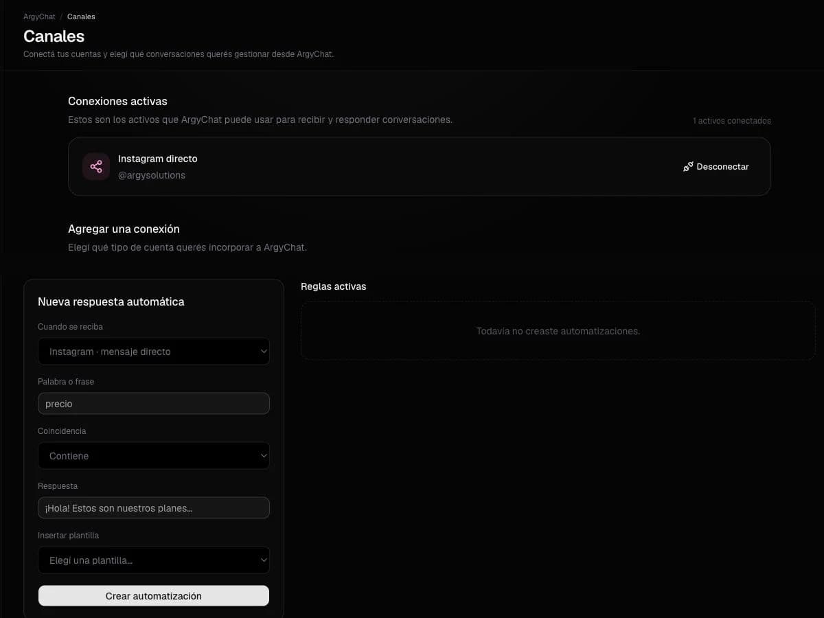 Conversaciones y automatizaciones de ArgyChat